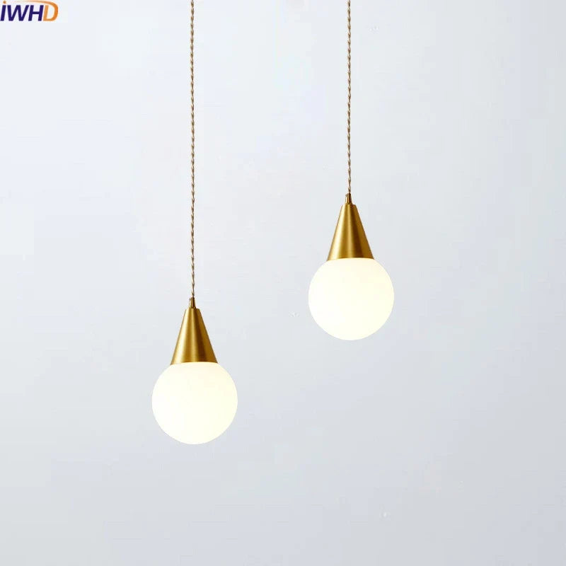 Nordic Copper Glass LED Pendant Light for Bedroom Living Room Corridor