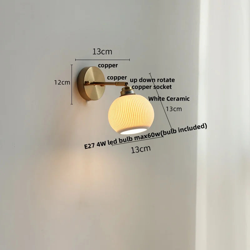 Ceramic LED Wall Light with Pull Chain Switch, Nordic Modern Design