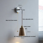 Ash Wood LED Wall Light with Pull Chain Switch, Japanese Style Bedside Lamp