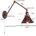 Afralia™ Gold Long Arm LED Wall Sconce with Pull Chain Switch