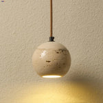 Yellow Travertine Wood Canopy Pendant Lights - Japanese Style Adjustable Globe LED Hang Lamp