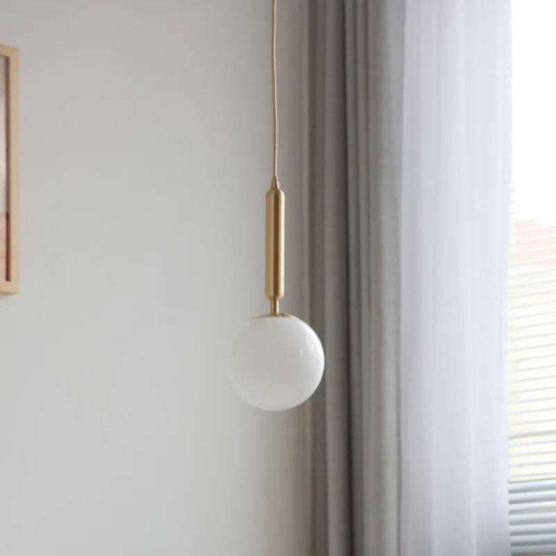 White Glass LED Pendant Lamp Copper Adjustable Hanging Light