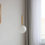 White Glass LED Pendant Lamp Copper Adjustable Hanging Light
