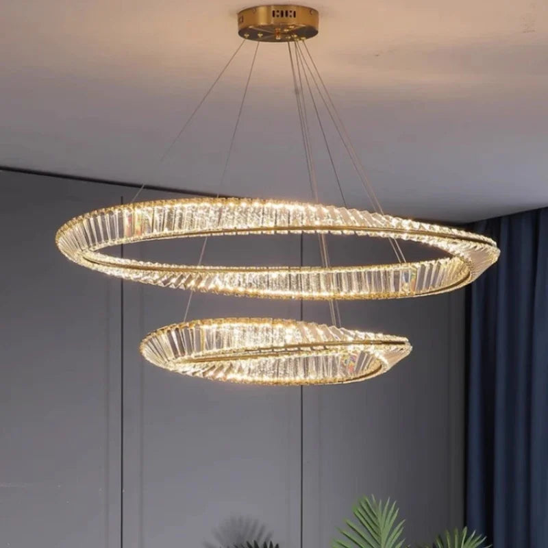 Luxury Gold Crystal Pendant Lights Dimmable LED Modern Living Room Fixture