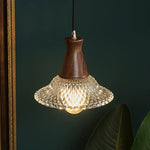 Nordic LED Glass Wood Pendant Light Chandelier for Kitchen Bedroom Dining Room