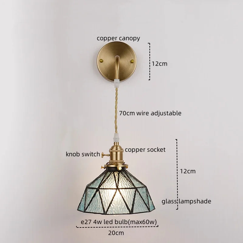 Copper Glass LED Wall Light for Modern Nordic Living Room Bedroom