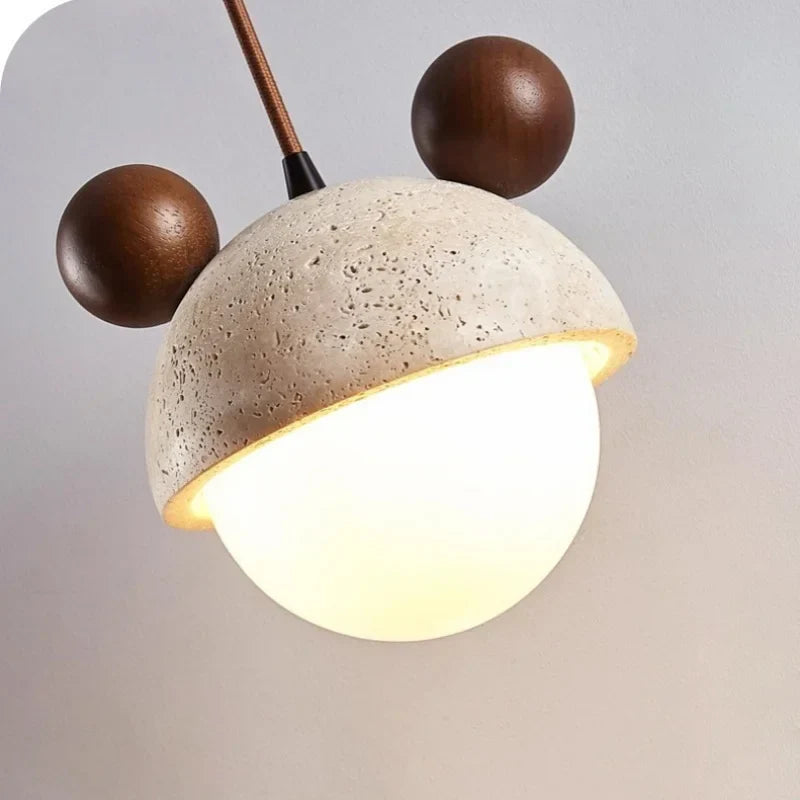 Cream Glass LED Pendant Lights Modern Wood Yellow Travertine Pendant Lamp