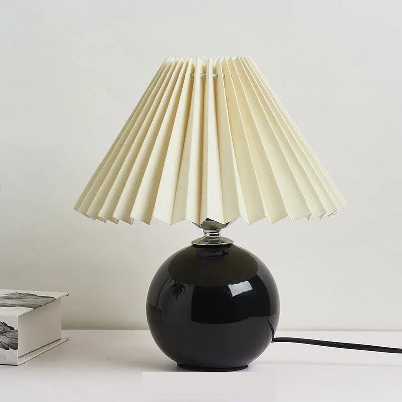 Nordic Ceramics Table Lamp - Modern Desk Light with Pleated Lampshade for Cozy Home Lighting