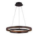 Wood Grain Chandelier: Minimalist Round LED Hanging Light Fixture for Home Decor