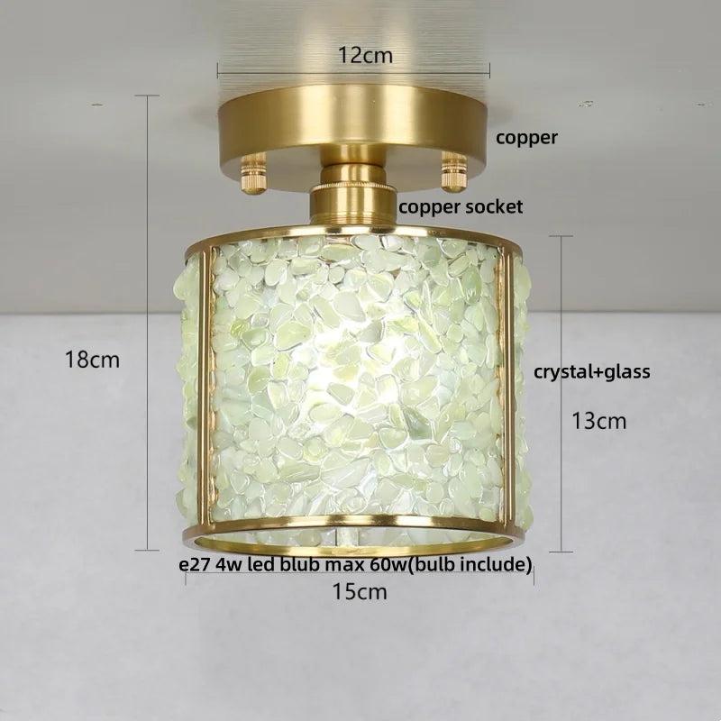 Copper Canopy LED Ceiling Light Glass Crystal Nordic Modern Decor for Home