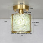 Handcrafted Glass Crystal Copper Ceiling Light Fixture for Dining Bedroom Kitchen