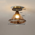 Amber Ice Crack Glass Wood Ceiling Light - Nordic Modern LED Fixture