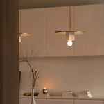 Afralia™ Round Wood LED Pendant Light | Yellow Travertine Stone | Wabi Sabi Home Decor