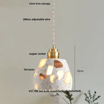 Afralia™ Terrazzo Stone LED Pendant Light - Brown Wood Wabi Sabi Decor
