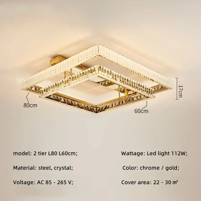 Crystal LED Ceiling Chandelier: Smart Dimmable Bedroom Lighting Fixture