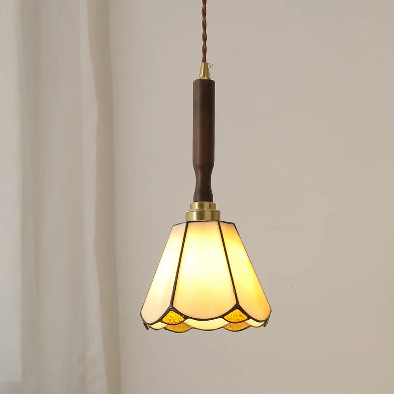 Afralia™ Modern LED Glass Pendant Light Fixture Walnut Wood Hang Lamp