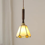 Afralia™ Modern LED Glass Pendant Light Fixture Walnut Wood Hang Lamp