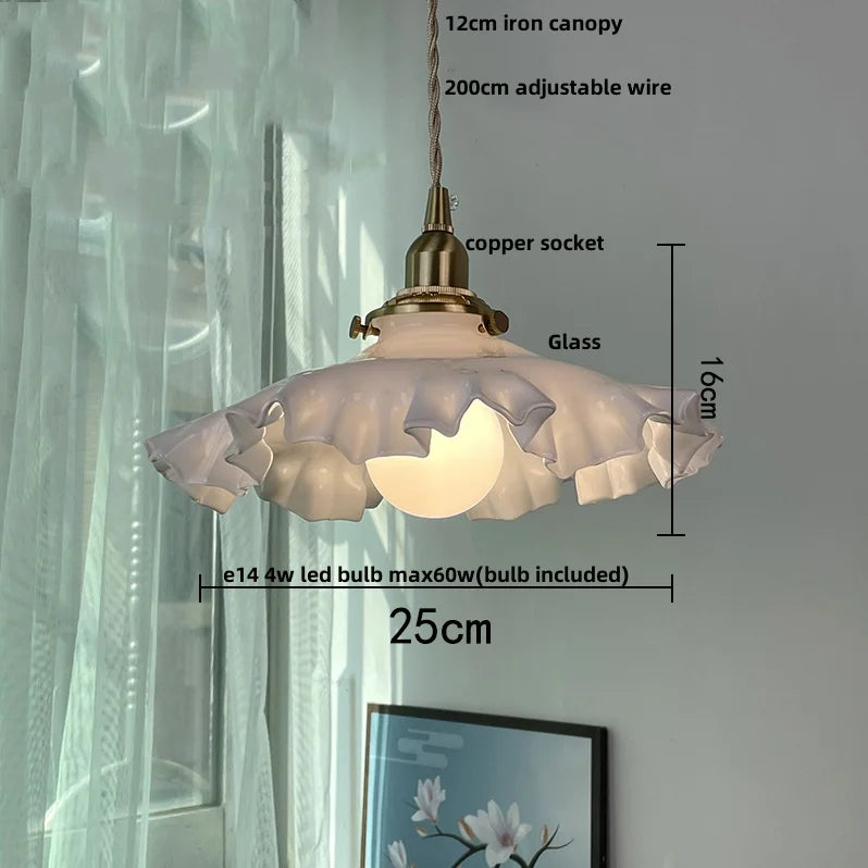 Afralia™ White Glass Copper LED Pendant Light Fixture for Study Bedroom Restaurant