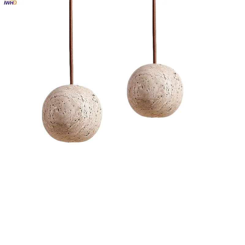Wabi Sabi LED Pendant Lamp Yellow Travertine Stone Ball Hanging Light