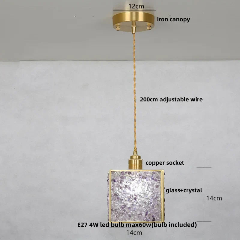 Afralia™ Copper Walnut LED Pendant Lamp Crystal Glass Hanging Light