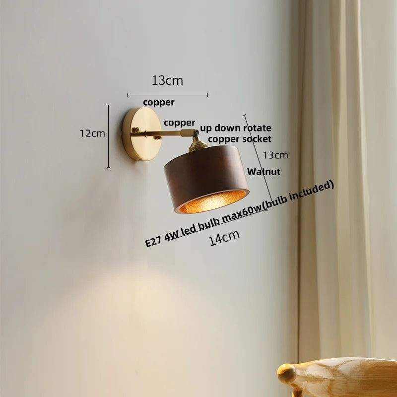 LED Walnut Wood Wall Sconce with Pull Chain Switch