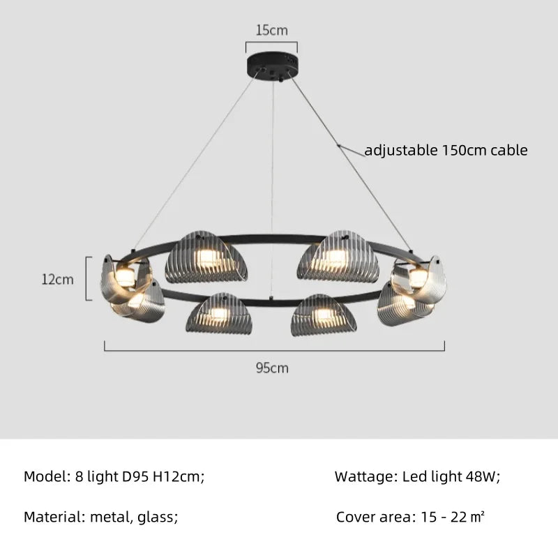 Smoky Gray Glass Chandelier LED Pendant Light for Luxe Dining Room