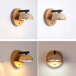 Black Iron LED Wall Light Fixture Coffee Nordic Modern Natural Wood Bedside Lamp