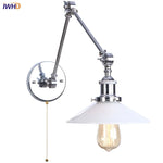 White Glass Swing Arm LED Wall Sconce for Industrial Loft, Coffee, Hallway