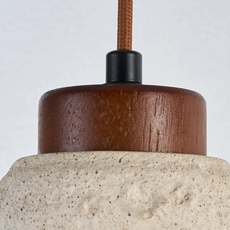 Japanese Style LED Pendant Lights Wood Canopy Cement Lampshade