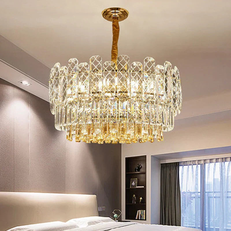 Gold Lustre Chandelier LED Crystal Light Fixture - Postmodern Luxury Hanging Lamp
