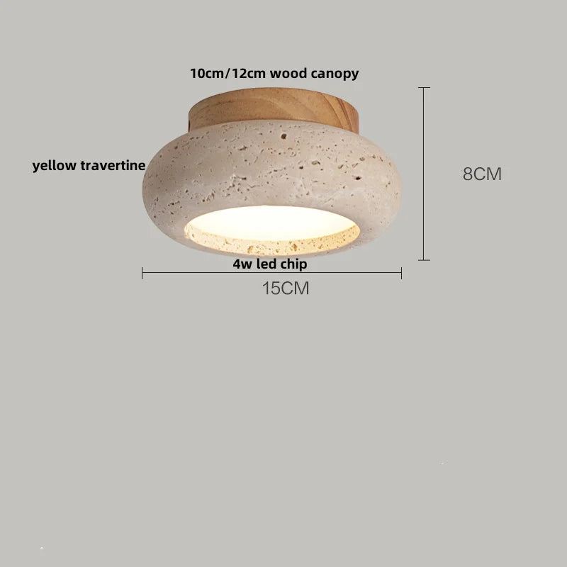 Yellow Travertine LED Ceiling Lamp Wood Canopy Nordic Modern Light Fixture