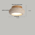 Yellow Travertine LED Ceiling Lamp with Wood Canopy Flush Mount