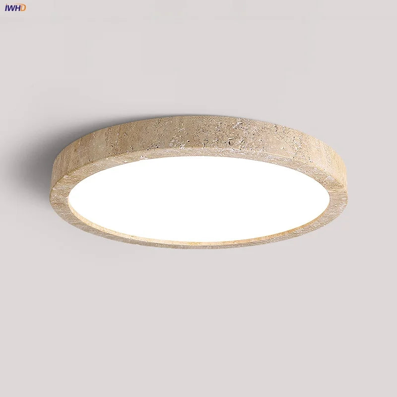 Ellipse Stone LED Ceiling Light Natural Travertine Lamp Plafon