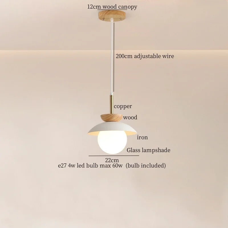 Wood Iron LED Hanging Light Bar Modern Pendant Lamp for Bedroom Dining Living Room
