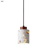 Terrazzo Brown Wood LED Pendant Light Fixture Stone Hanging Lamp