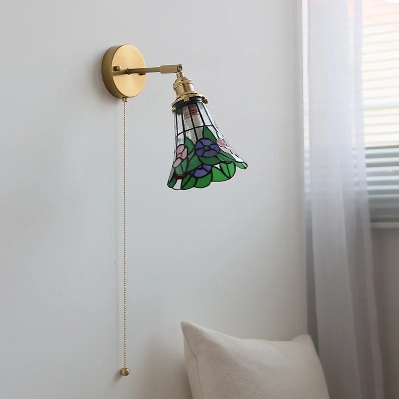 Rotatable Flower Glass LED Wall Sconce with Pull Chain Switch for Home Decor