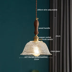 Copper Glass Pendant Light Fixture with Wood Handle & LED Bulb