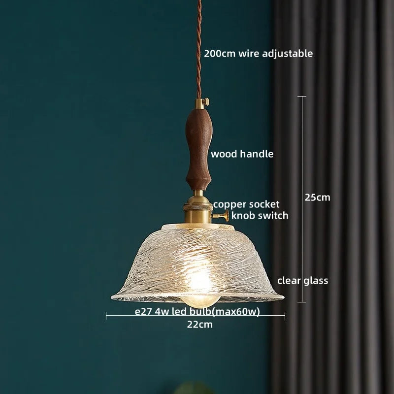 Clear Glass Pendant Lamp Japanese Style LED Hanging Lights