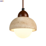 Afralia™ Yellow Travertine Glass LED Pendant Light Fixture for Bedroom, Dining, Living Room