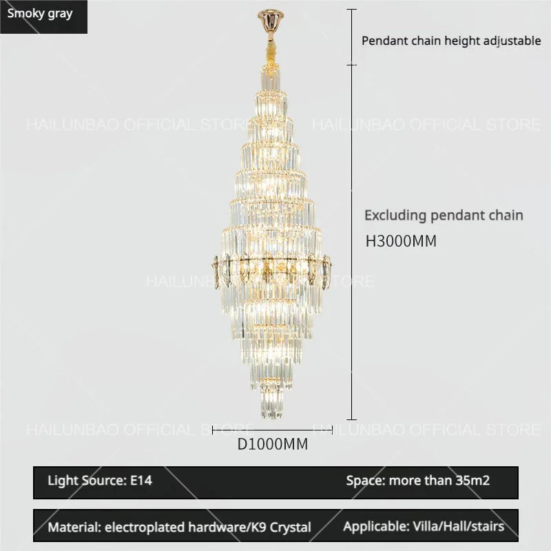 Hollow Spiral Staircase Chandelier | Modern Long Crystal Light for Villa Livingroom
