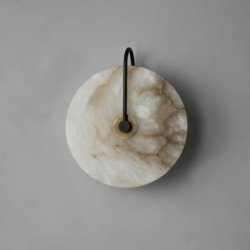 Nordic LED Wall Sconce Black Iron Round Marble Light Fixture