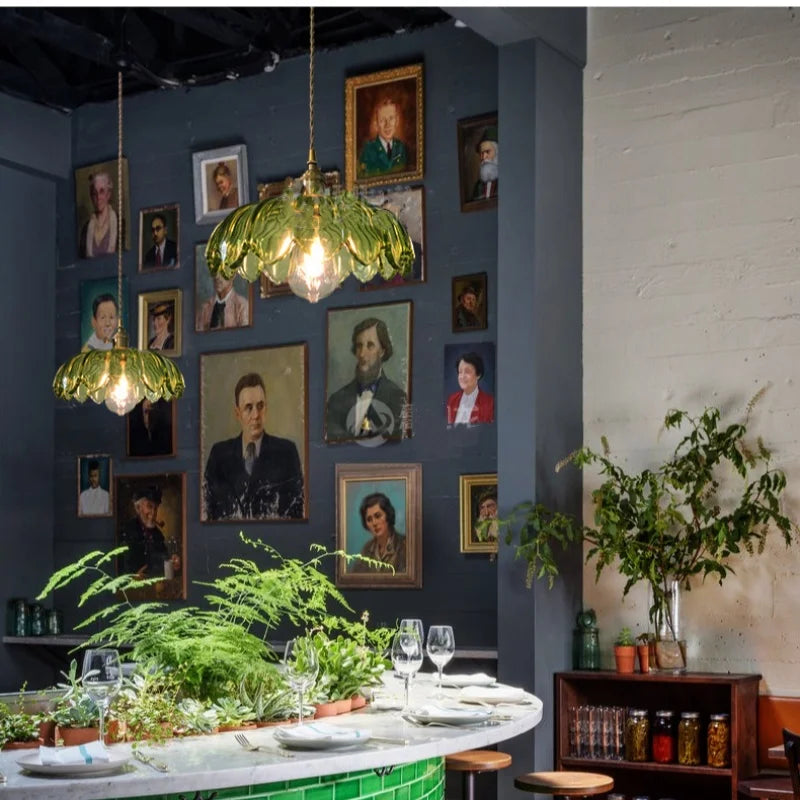 Green Glass LED Hanging Pendant Lights