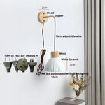 Ceramic Wood Wall Sconce LED Light with Pull Chain Switch - Modern Nordic Style