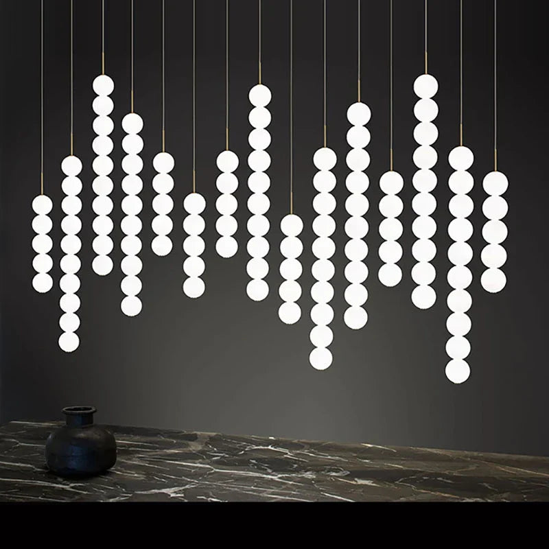 Art Deco LED Glass Pingpong Pendant Light in Gold Chrome Black.