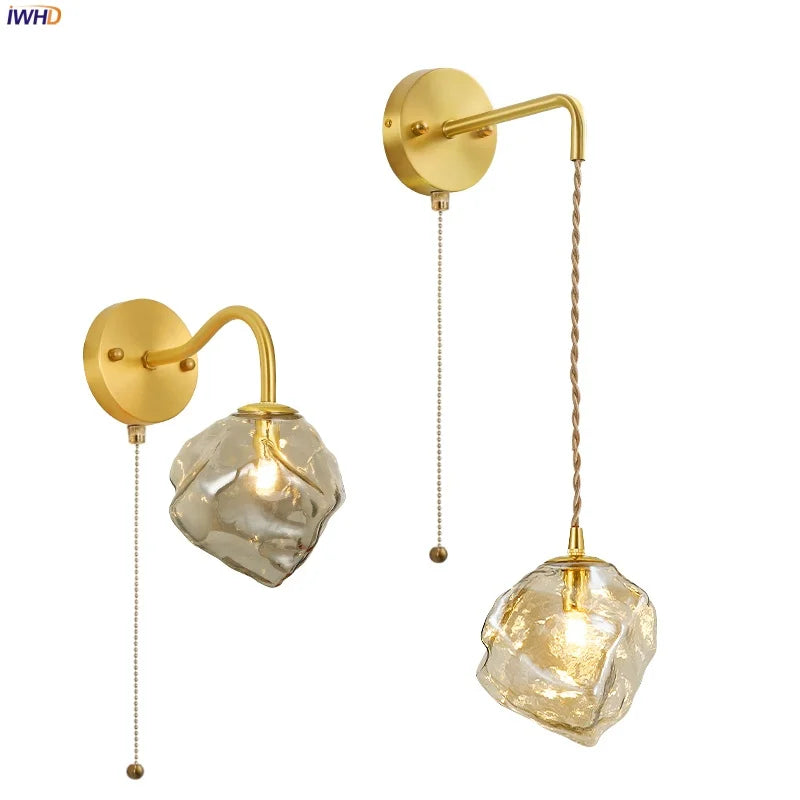 Lava Ice Glass LED Wall Sconce Brass Vintage Wandlamp