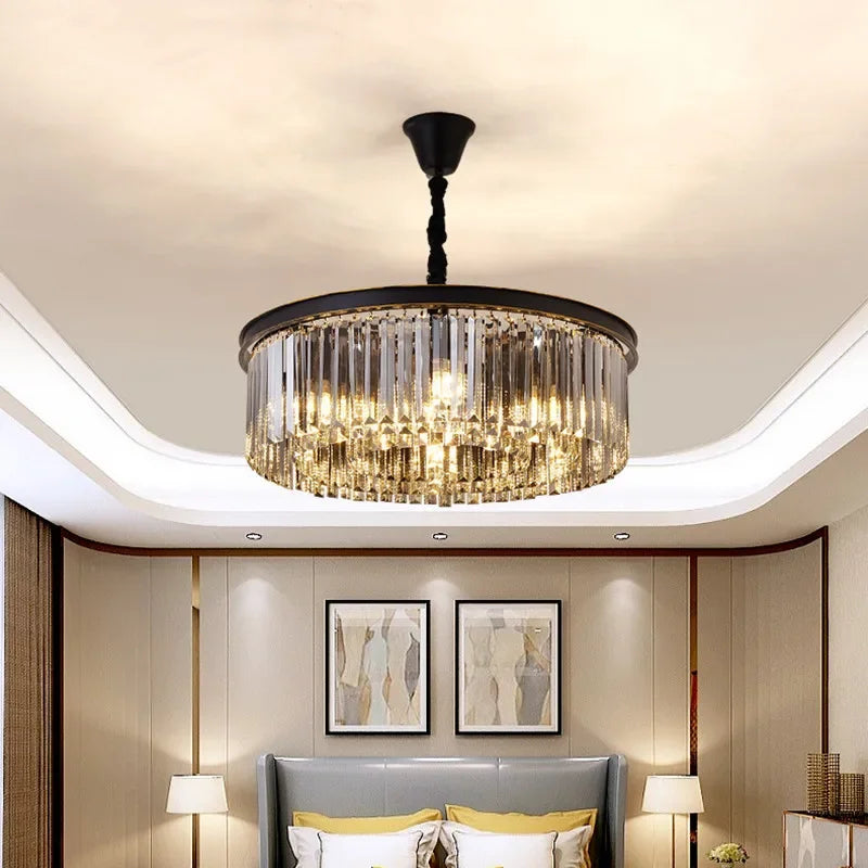 Gold Black Metal Crystal Pendant Lights Chain Hanging LED Suspension Lamp Fixtures