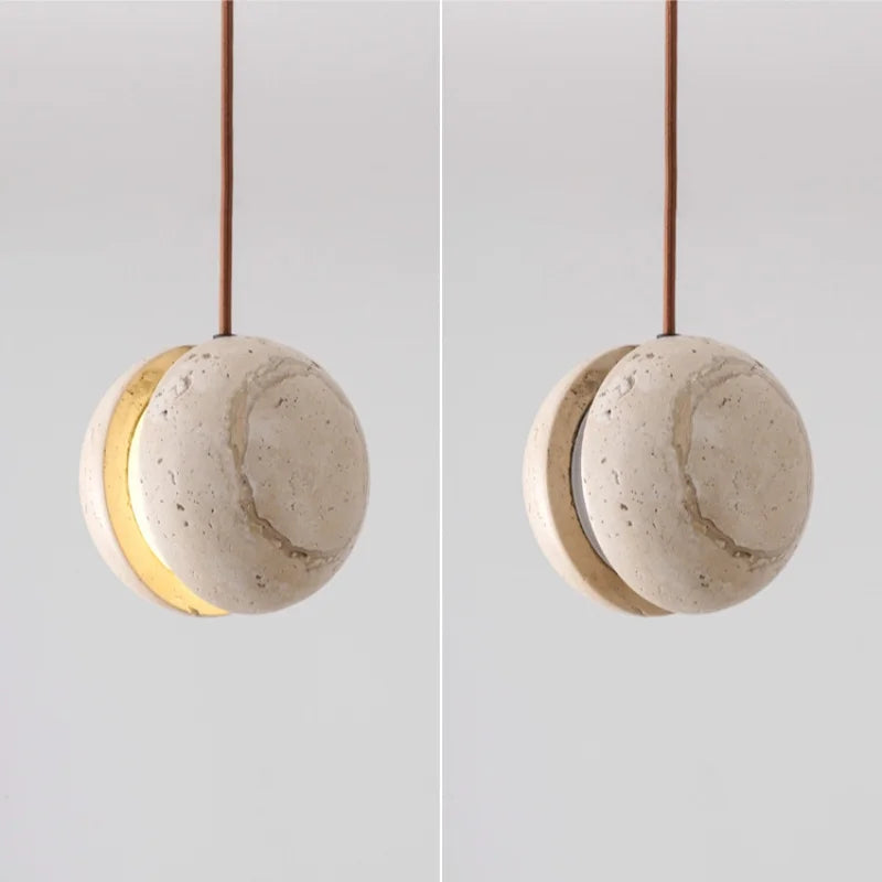Yellow Travertine LED Pendant Light: Nordic Modern Hanging Lamp