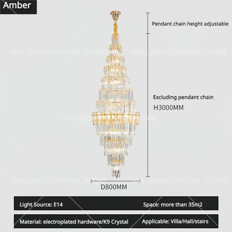 Hollow Spiral Staircase Chandelier | Modern Long Crystal Light for Villa Livingroom