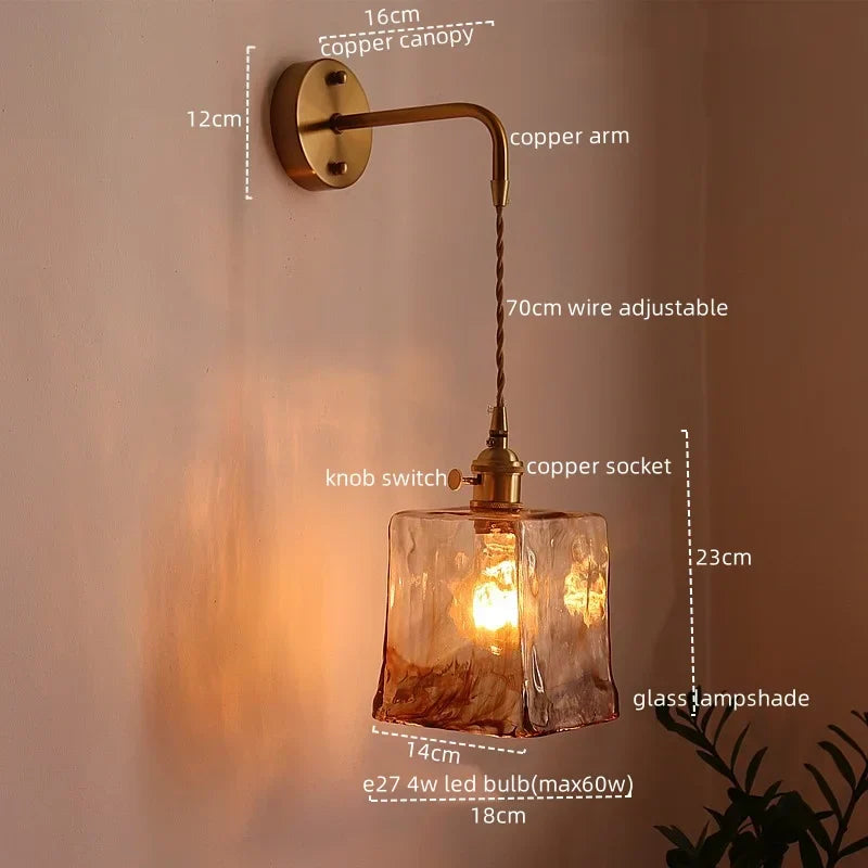 Amber Glass LED Wall Lamps for Living Room and Bathroom Mirror Lighting