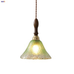 Walnut Wood LED Pendant Lamp with Cyan Glass Shade